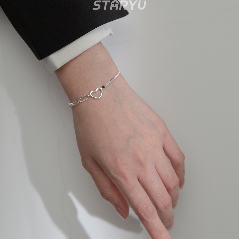 Set vòng tay mạ bạc S925 mặt hình trái tim cho cặp đôi (có bán lẻ)