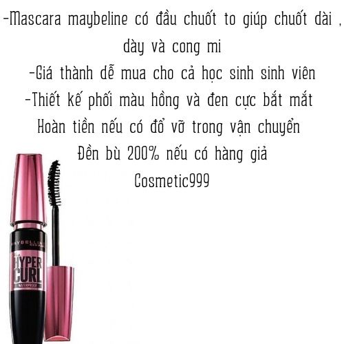 Mascara maybelline new york hyper curl waterproof chuốt mi đen không lem không trôi 9.2ml - Cosmetic999