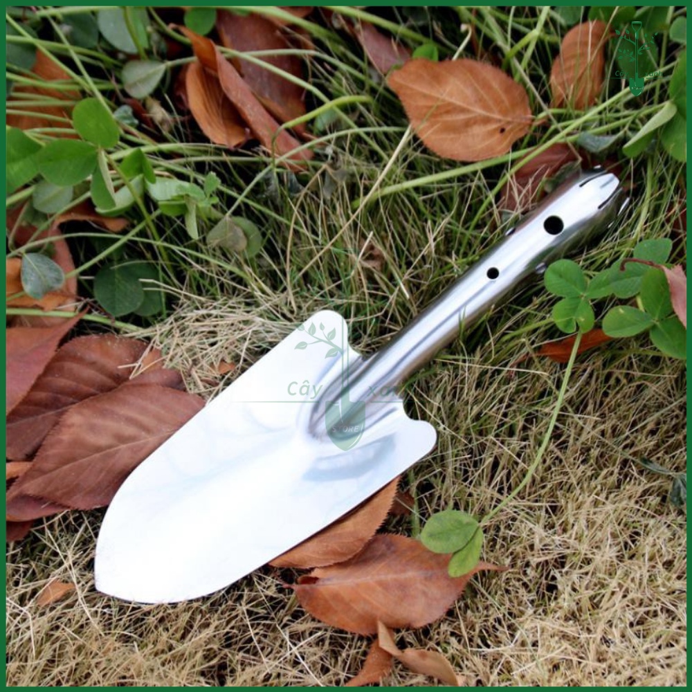 Xẻng Làm Vườn Inox, Xẻng Thép Trắng Cầm Tay, Xẻng Inox Cầm Tay Mini - Key: Đất sạch, Phân Bón, Hữu Cơ, Xơ Dừa
