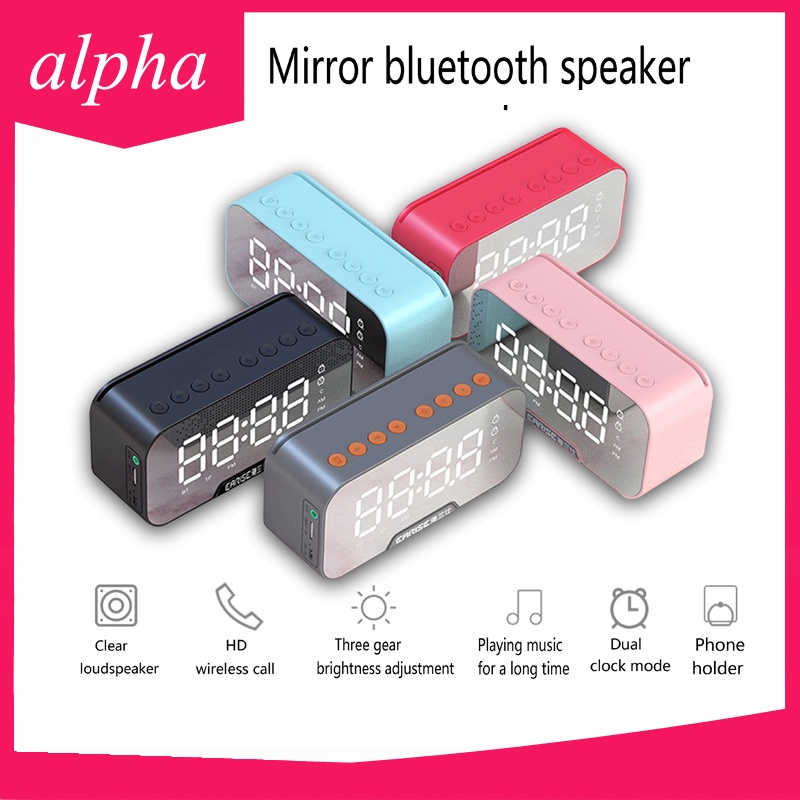 Loa mini di động Loa siêu trầm Âm thanh nổi Loa Bluetooth không dây Wiresto Đồng hồ báo thức LED Loa gương