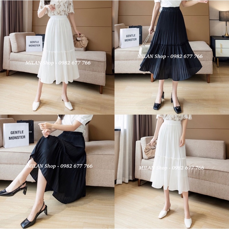 Chân váy hoa dập ly dài tầng 20 màu hot