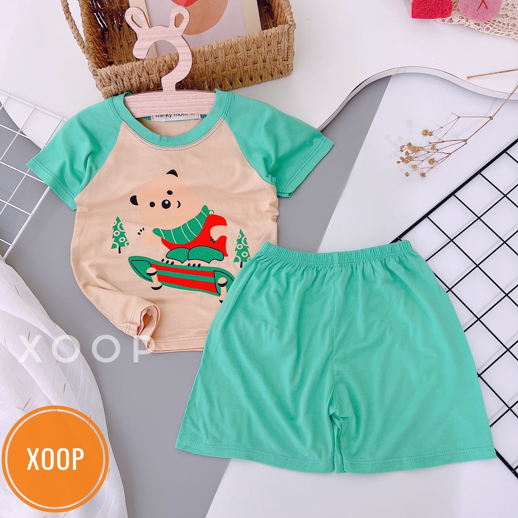Đồ bộ cộc tay nền da minky mom chất thun lạnh họa tiết  gấu-voi bóng bay cho bé (8-18kg) (2106  )