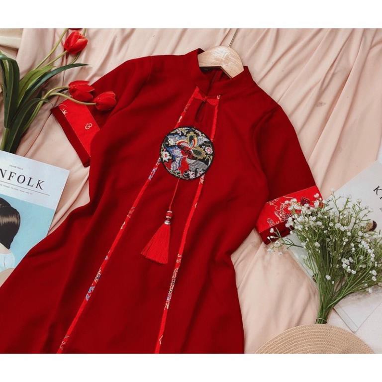 Đầm Suông Cổ Tàu, Sườn Xám Thêu Đắp Trang Trí Đơn Giản Tinh Tế Thời Trang Tết Năm 2021 Dưới 55kg Cho Nữ. | BigBuy360 - bigbuy360.vn