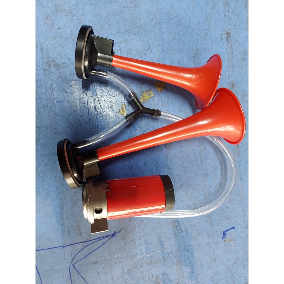 Còi sinh hơi 2 loa đỏ, còi hơi cho xe không có bình hơi điện 12v và 24v