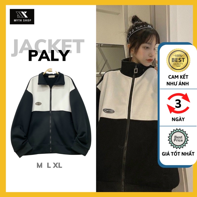 Áo Khoác Jacket PALY Đen Phối Form Rộng Dây Kéo Phong Cách Ulzzang Unisex