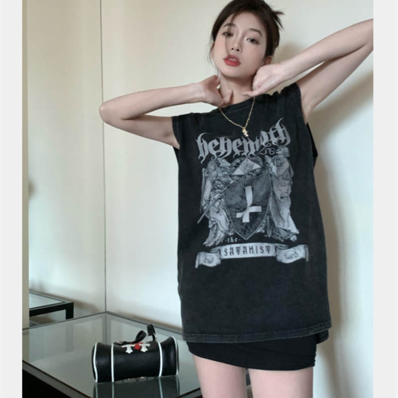 Áo Thun Thể Thao Sát Nách Form Rộng Phong Cách Retro Hiphop Đường Phố