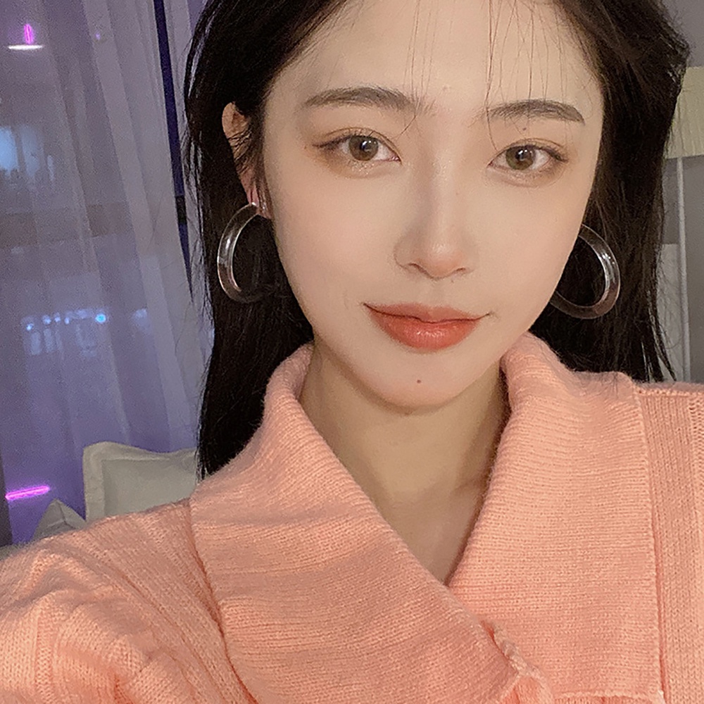 Bông tai tròn SKJK bằng nhựa trong suốt đơn giản thời trang Pháp cho nữ