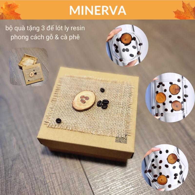 Set 3 ĐẾ LÓT LY resin gỗ và cafe làm thủ công dùng làm quà tặng handmade, trang trí nhà cửa