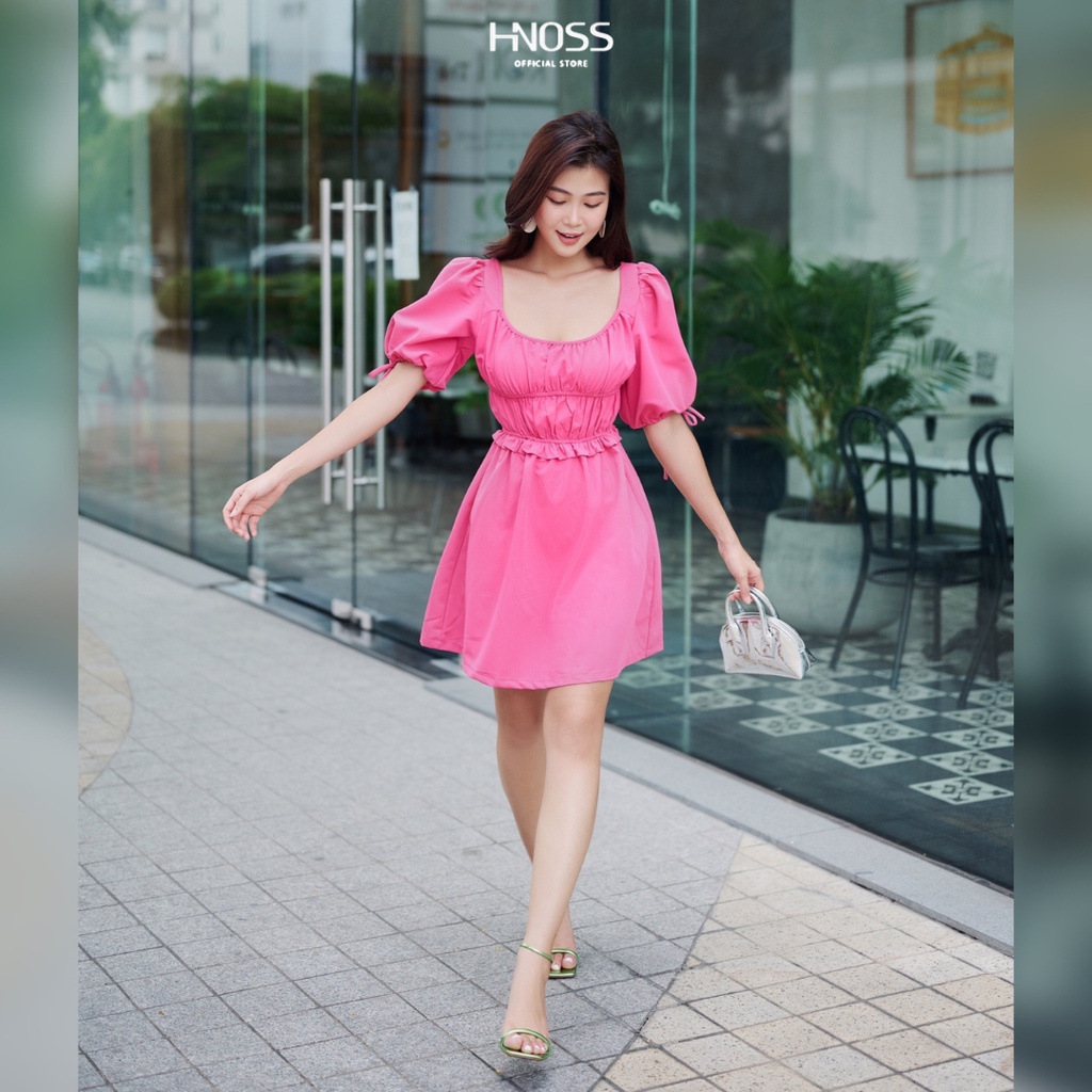 Đầm Xoè Nữ Thời Trang HNOSS Tay Lưng Nhún Thun Eo HNDLU061