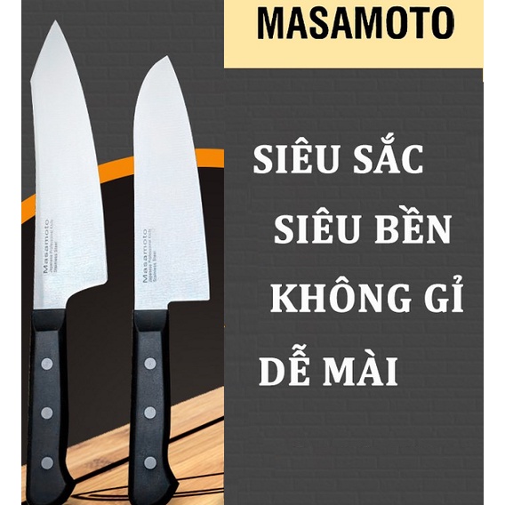Bộ Dao Nhật, Bộ Dao MASAMOTO Cao Cấp 5 món - Siêu Sắc- Siêu Bền- Không Gỉ- Dễ Mài