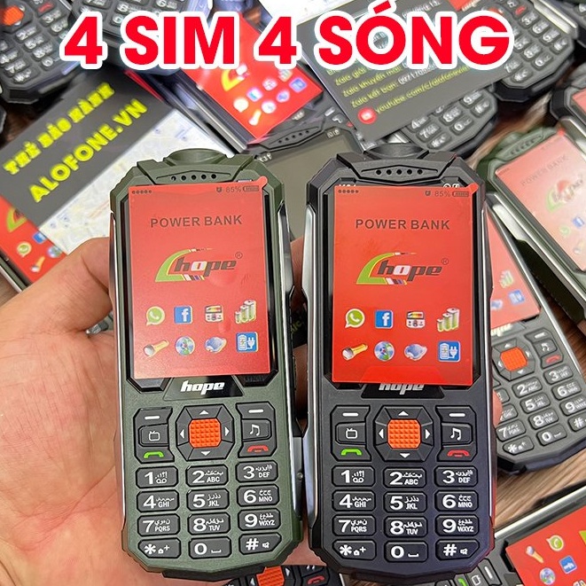 Điện Thoại 4 sim 4 sóng Pin 15000mah Hope K31 Kiểu dáng hầm hố màn hình 2.4inch Đèn Pin Siêu Sáng