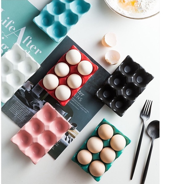 Khay sứ để trứng gà cao cấp ô vuông sáng tạo cho gia đình siêu đáng yêu