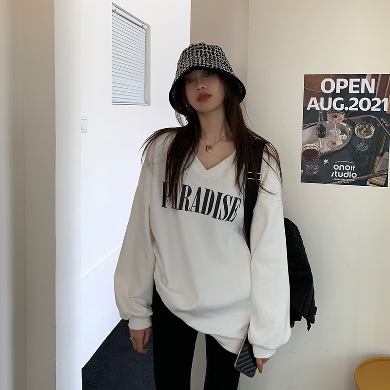 Áo Sweater Nữ Tay Dài Cổ Chữ V In Chữ Thời Trang 45844 | BigBuy360 - bigbuy360.vn