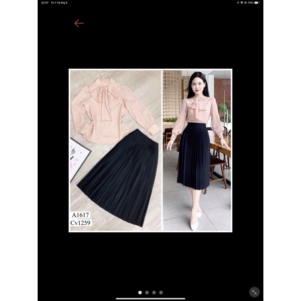 Chân váy dập ly dáng dài