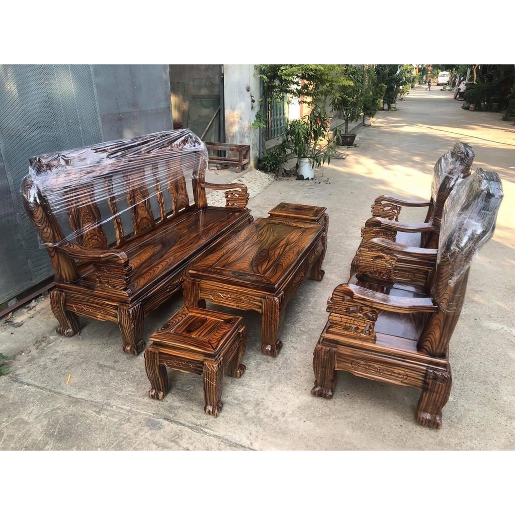 COMBO Bộ bàn ghế Minh Quốc Đào gỗ tràm giả mun và kệ tivi