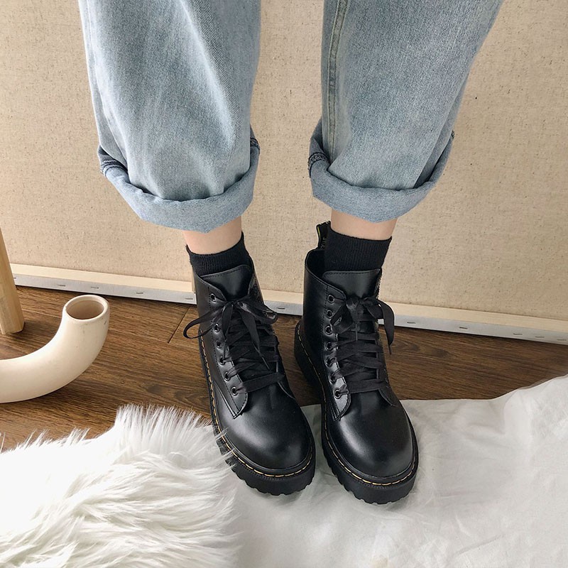 Giày boots cổ cao trơn màu phong cách Anh Quốc trang nhã cho nữ GN25 | BigBuy360 - bigbuy360.vn