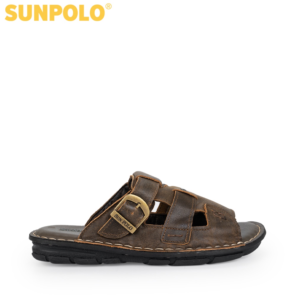 Dép nam da bò cao cấp SUNPOLO SUA21 Nâu - Có Big size 44 45