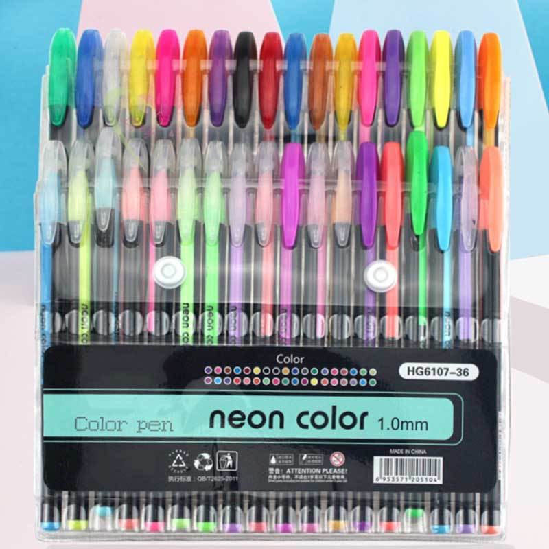 LE 48pcs/36pcs/12pcs/Gel Pens Ball Pen Refills Neon Glitter Rollerball Pastel for Drawing @VN