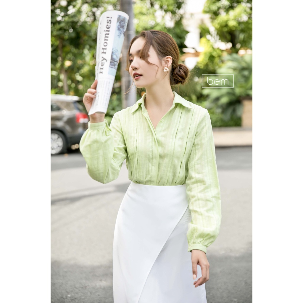 Áo sơ mi basic, màu xanh mạ non Bem