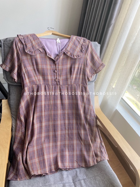 D16 - ĐẦM BIGSIZE CARO DÁNG XÒE CỔ SEN