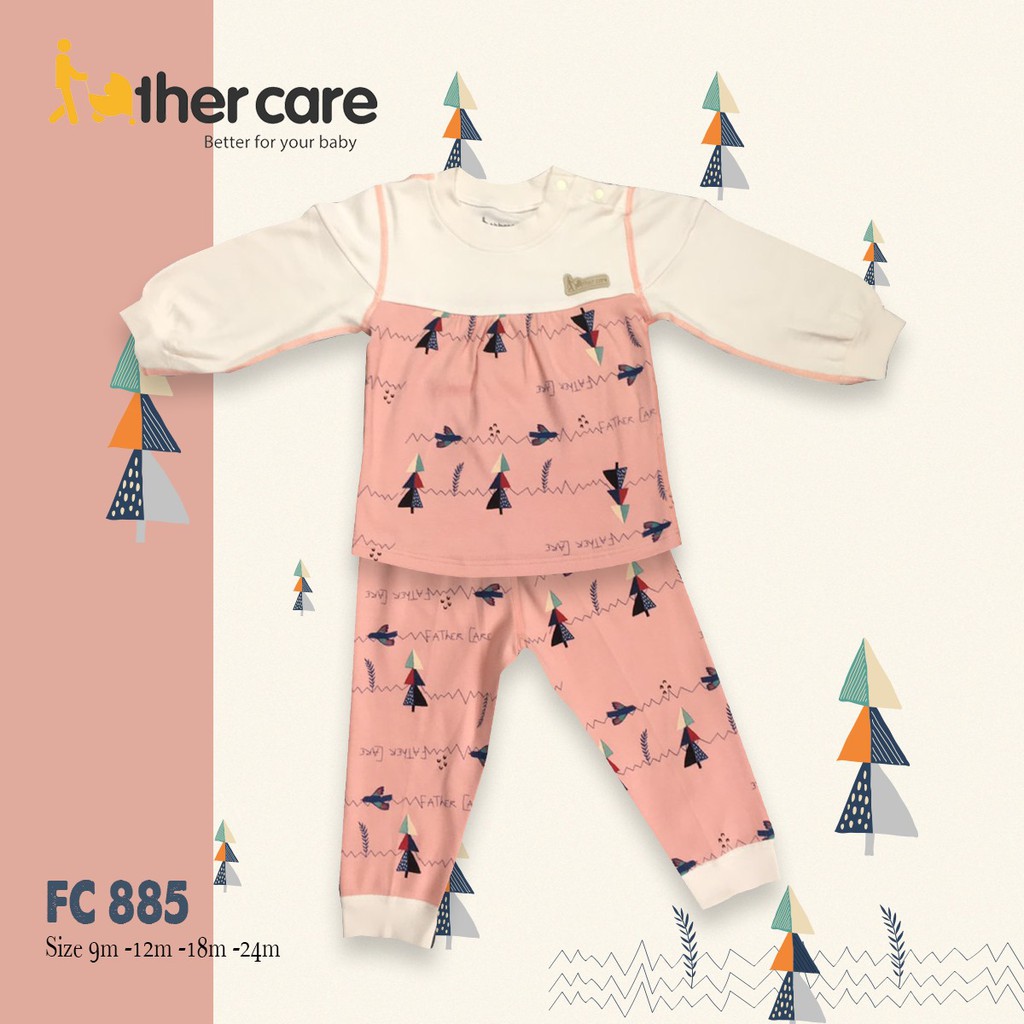 Bộ Quần áo bé gái FatherCare Nhún ngực nỉ Dài tay - Cây thông (Họa tiết) FC885