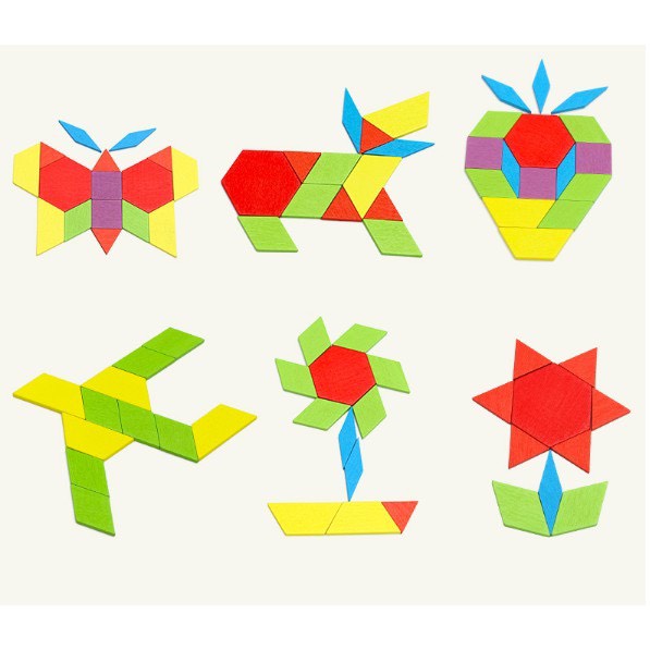 Đồ chơi ghép hình khối Pattern Blocks 155 chi tiết Montessori cho bé