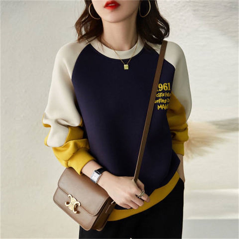Áo Sweater Tay Dài Dáng Rộng Phối Màu Tương Phản Thời Trang
