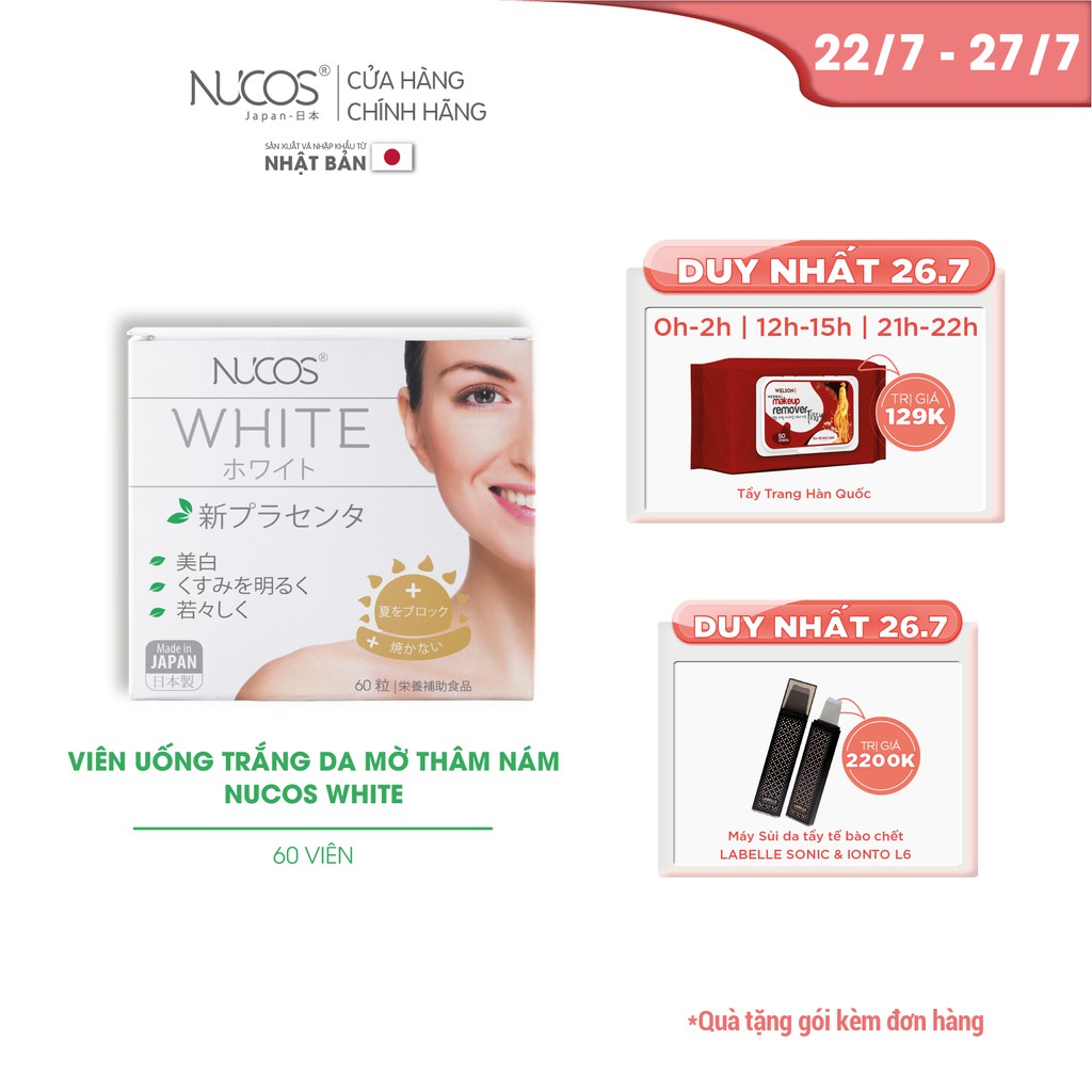 Viên uống trắng da mờ thâm nám Nucos White 60 viên