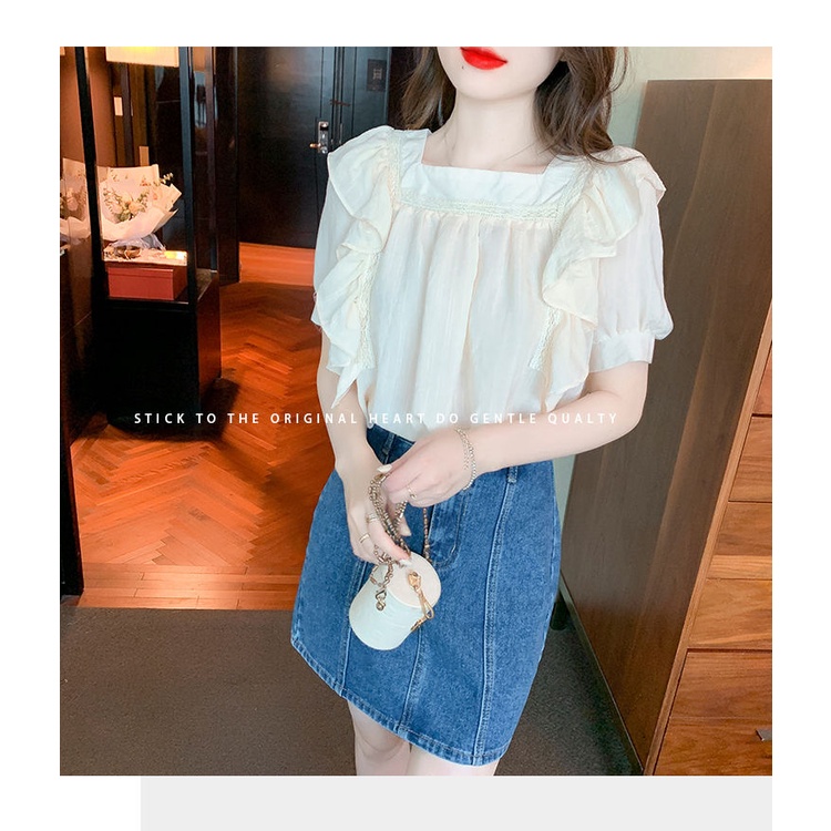 Áo Sơ Mi Tay Ngắn Cổ Vuông Phong Cách Thời Trang Hàn Quốc Cho Nữ