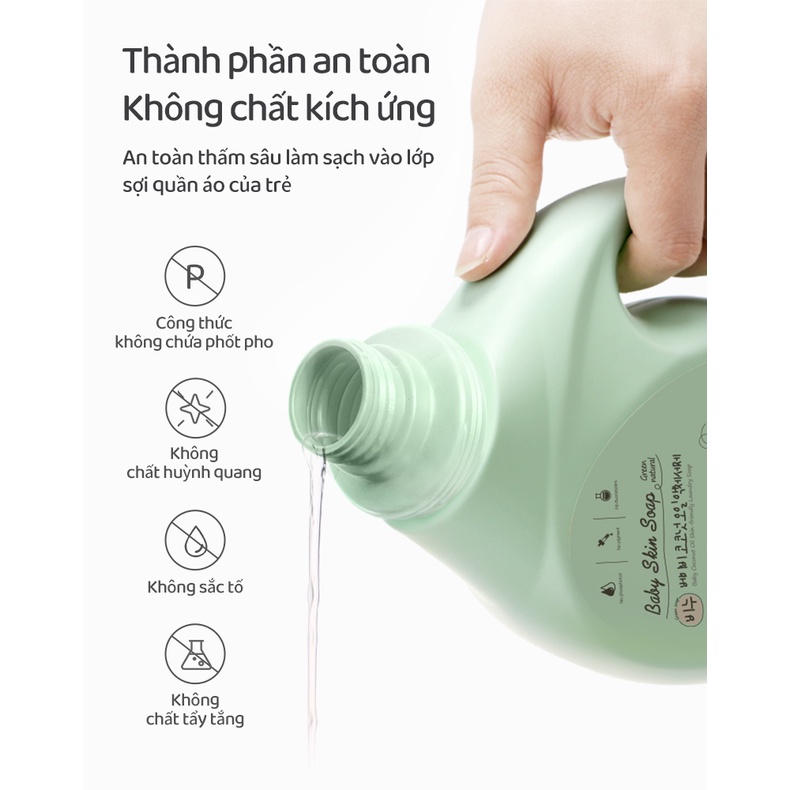 [Free ship] Lốc 3 chai Nước giặt xả quần áo sơ sinh ddung Hàn Quốc giặt siêu sạch đánh bay vết bẩn, thân thiện làn da