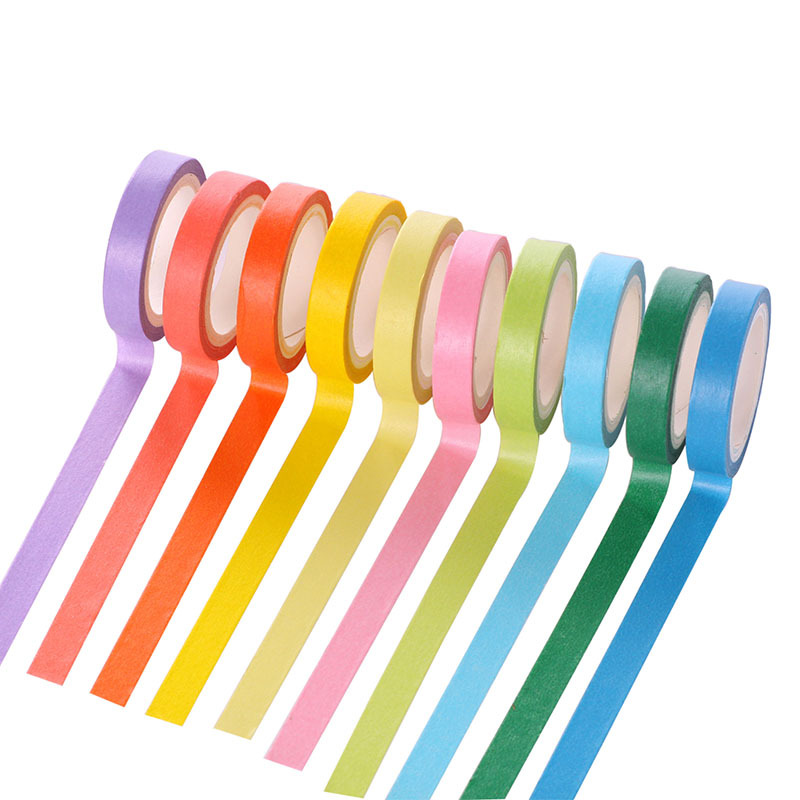 Set 10 cuộn băng keo giấy dán washi màu sắc cầu vồng