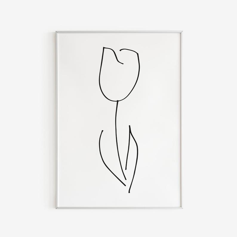 Tranh treo tường | Tranh Minimal art inspired by FRINGE, Abstract Line Art, White Tulip, Black and White Poster