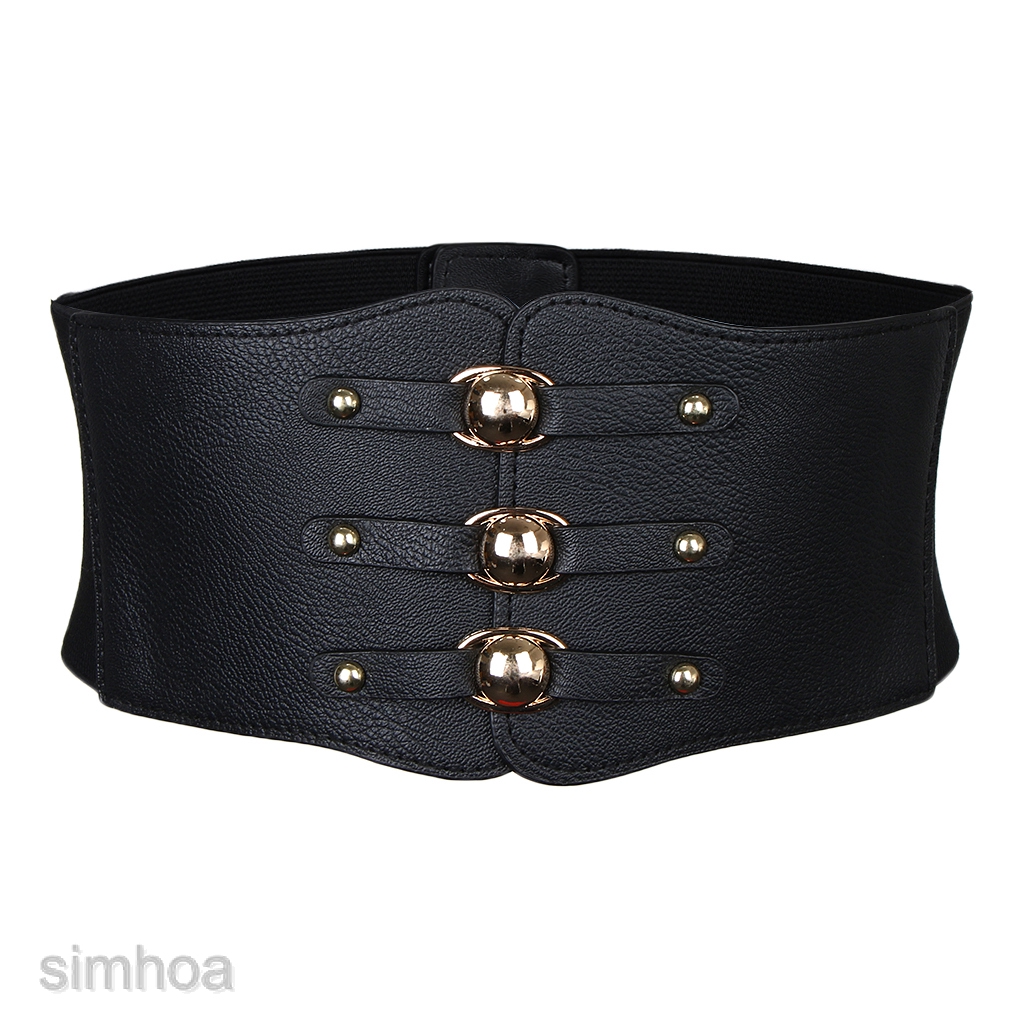 [SIMHOA] Women's Vintage Style Leather Wide Waist Belt Cincher Elastic Band Corset