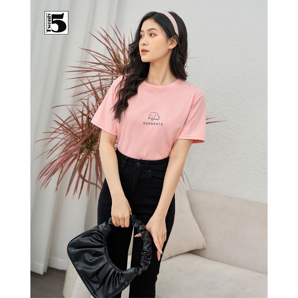 Quần jeans nữ ống đứng gấu cắt cạp cao vải co dãn Twentyfive 4004