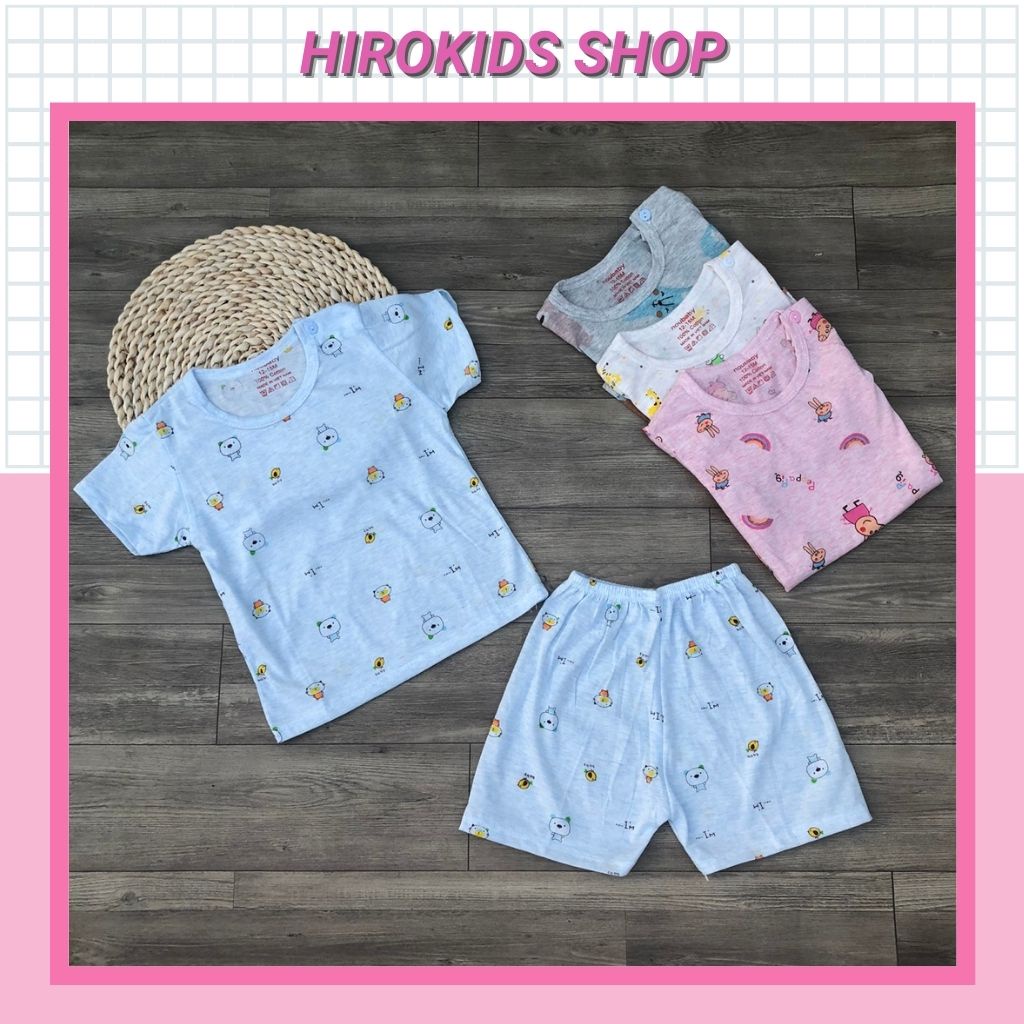 Bộ quần áo NOUBABY cộc tay, quần đùi cài vai in hình cho bé từ 0 đến 15 tháng tuổi