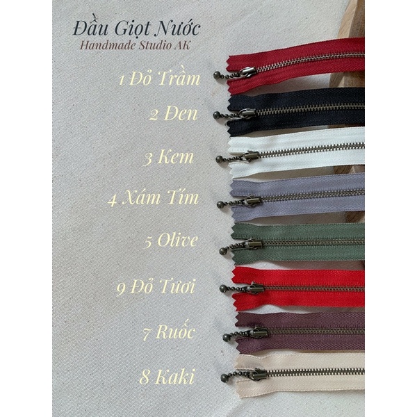 Dây Kéo YKK 25cm - Răng 3, Đầu Khoá Kiểu Giọt Nước