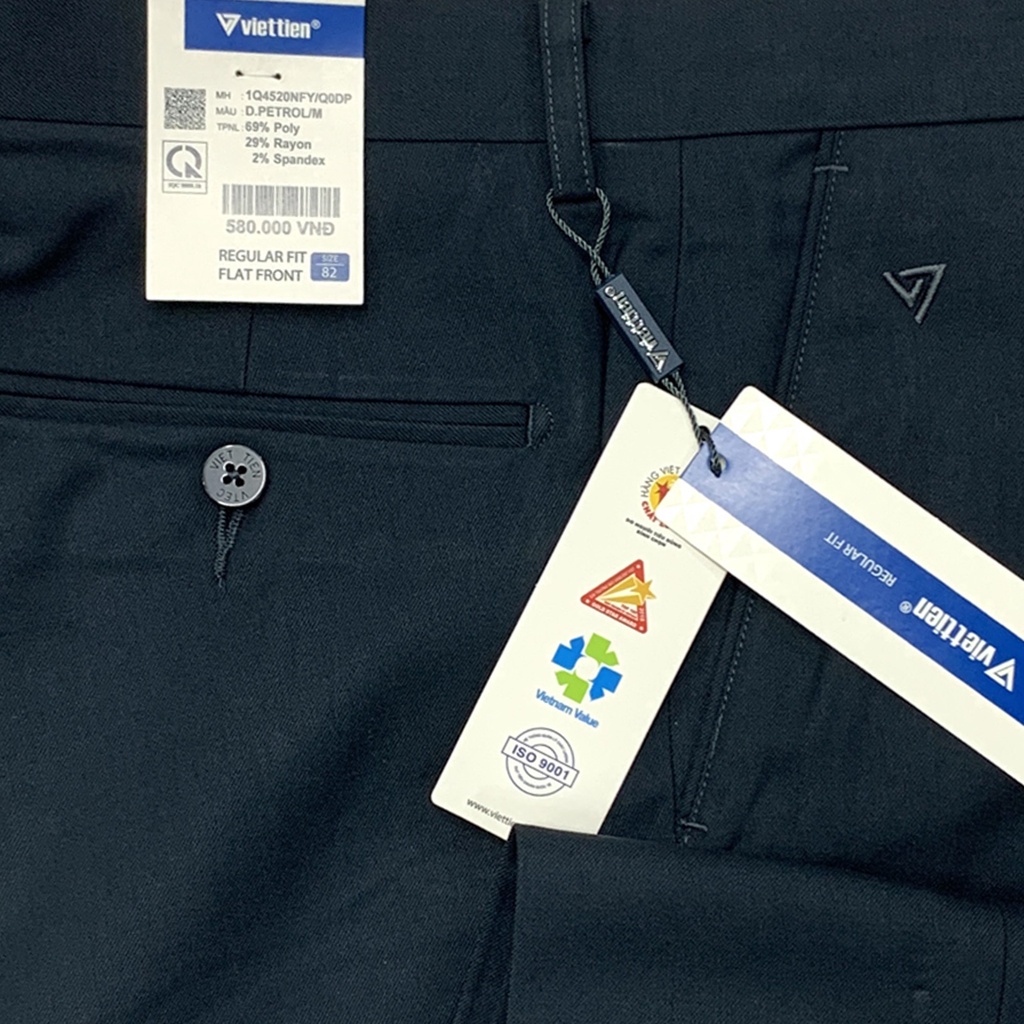 Viettien - Quần tây nam màu nhớt đậm không ly 1Q4520 regular fit