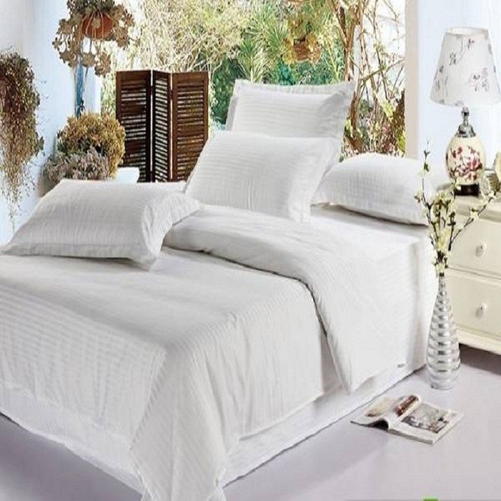 Set Bộ Ga Gối Mền 5 Món KHÁCH SẠN (Trắng Trơn & Sọc 3 Phân) - 100% Cotton Cao Cấp : Đủ Size