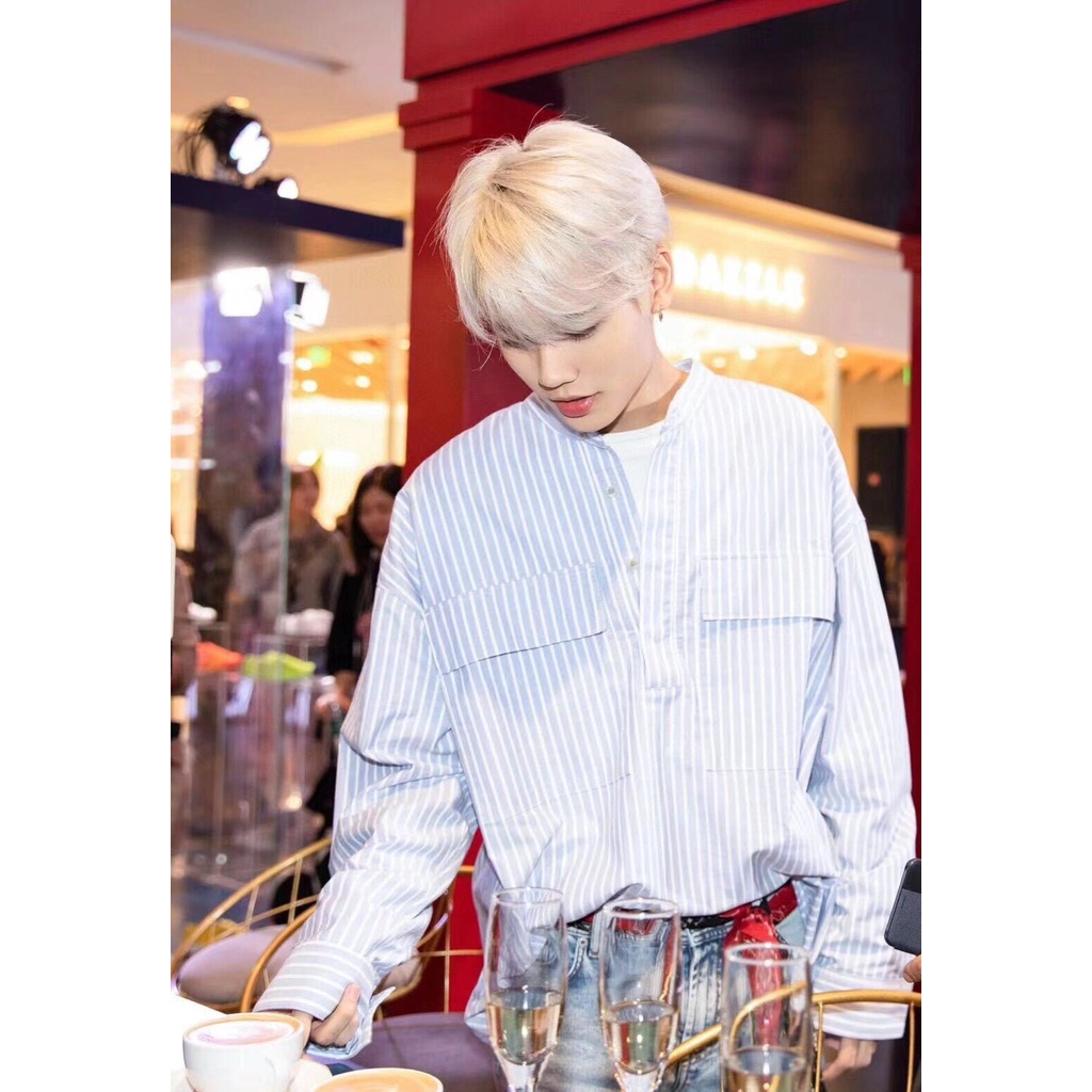 ⚡️[CHỈ 1 NGÀY] - Áo sơ mi Fear of God - Oversized Grandad-Collar Striped Cotton Oxford Half-Placket Shirt - Blue | BigBuy360 - bigbuy360.vn