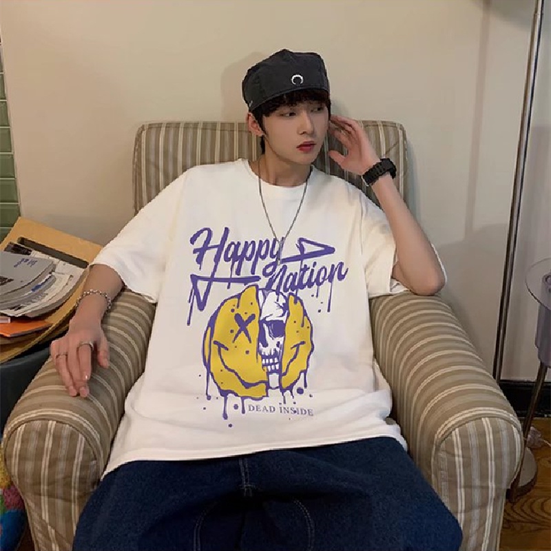 Áo Thun Tay Ngắn Dáng Rộng In Họa Tiết Hoạt Hình Phong Cách Hip Hop Hàn Quốc Thời Trang Mùa Hè Cho Nam Và Nữ size M-5XL