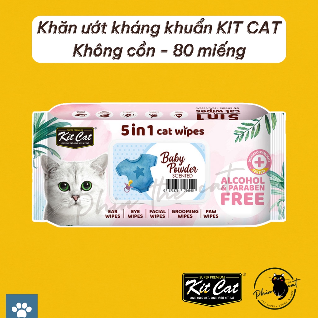 Khăn giấy ướt Kitcat cho mèo KIT CAT WIPES 5in1 - Khử mùi, kháng khuẩn