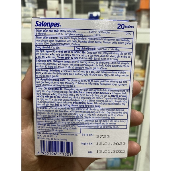 Cao dán giảm đau Salonpas