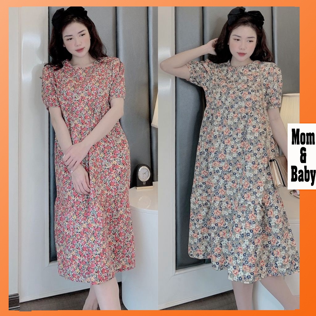 Váy bầu thời trang thiết kế M277 chất hoa thô freesize từ 45 đến 70kg