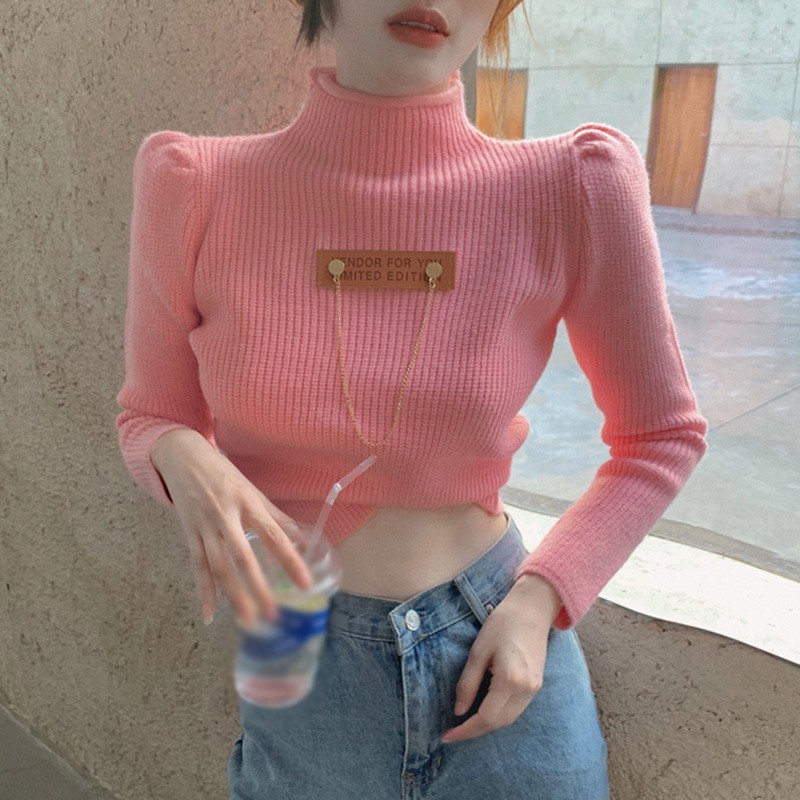 Áo Sweater Dệt Kim Cổ Lọ Tôn Dáng Cho Nữ