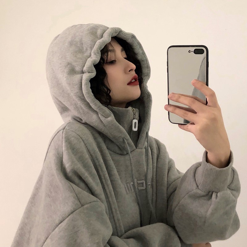 IELGY Áo hoodie dáng rộng cỡ lớn phong cách mùa đông thoải mái cho nữ