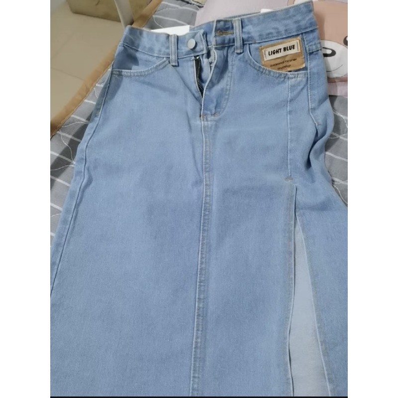 (Order)(Có ảnh thật) Đầm denim bò váy bò dài cạp cao xẻ tà bên hông | BigBuy360 - bigbuy360.vn