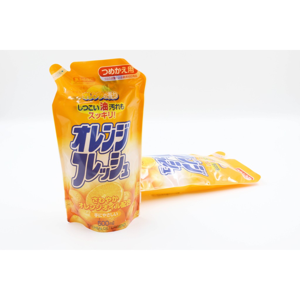 Nước rửa chén bát nội địa Nhật Bản Rocket hương cam loại túi 500ml_Rửa được cả rau, củ, quả.