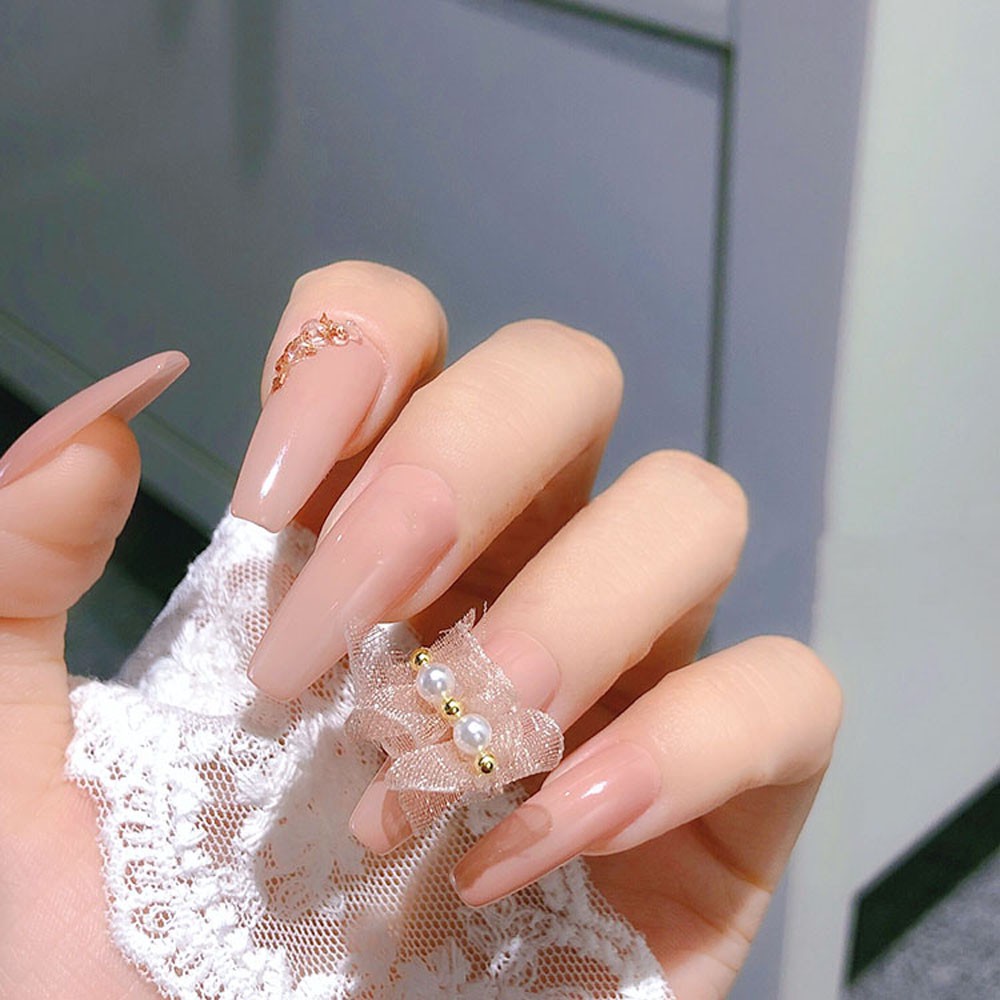 1 Ruy Băng Ren Đính Ngọc Trai Trang Trí Móng Tay 3D Diy