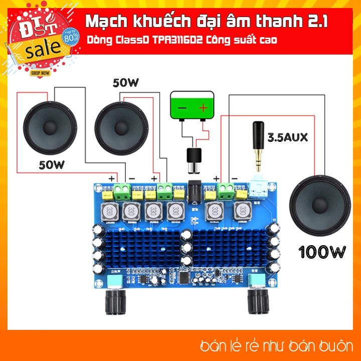 ✅ Mạch khuếch đại âm thanh 2.1 ClassD TPA3116D2 Công suất cao Bass 100W Treble 50W*2