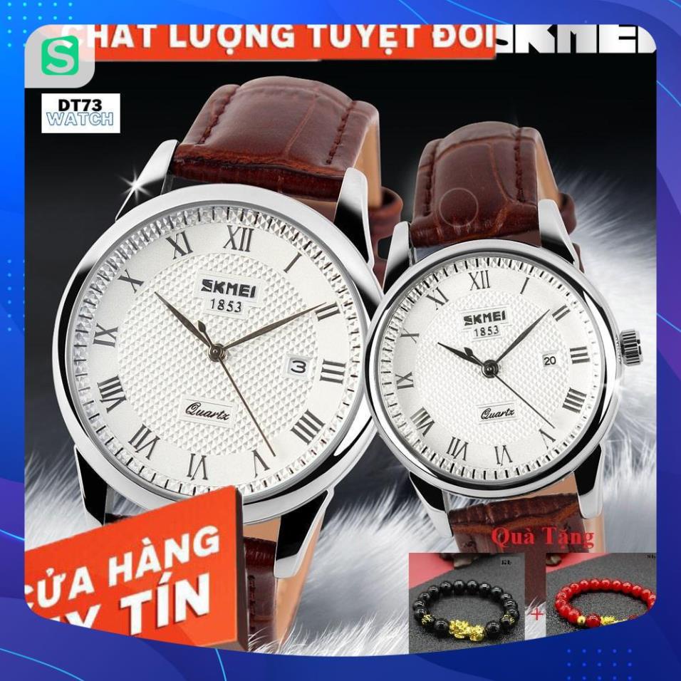 Đồng hồ đôi SKMEI 9058 dây da cao cấp, chống nước tuyệt đối,sang trọng,phong cách cổ điển,BH 12 th